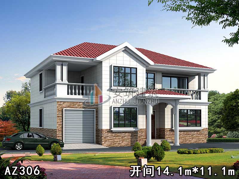 农村带车库欧式房屋设计图_二层别墅设计图,安筑别墅图纸AZ306