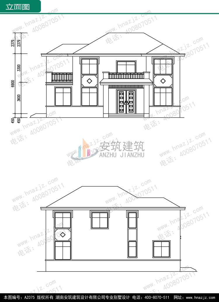 二层简单耐看的中式农村房屋施工图_中式别墅设计,安筑建筑az075